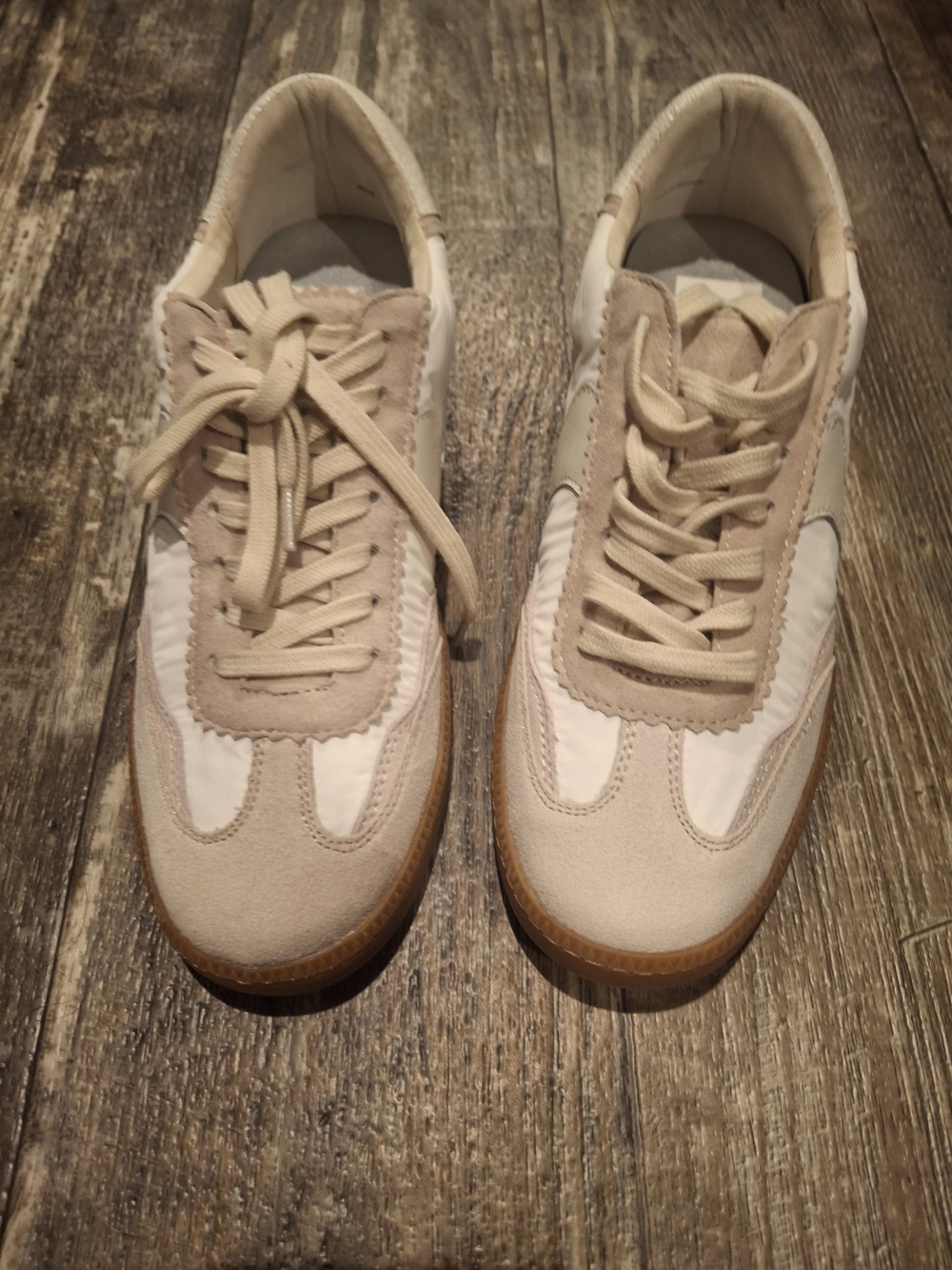 Dolce Vita Beige and White Lace-Up Sneakers